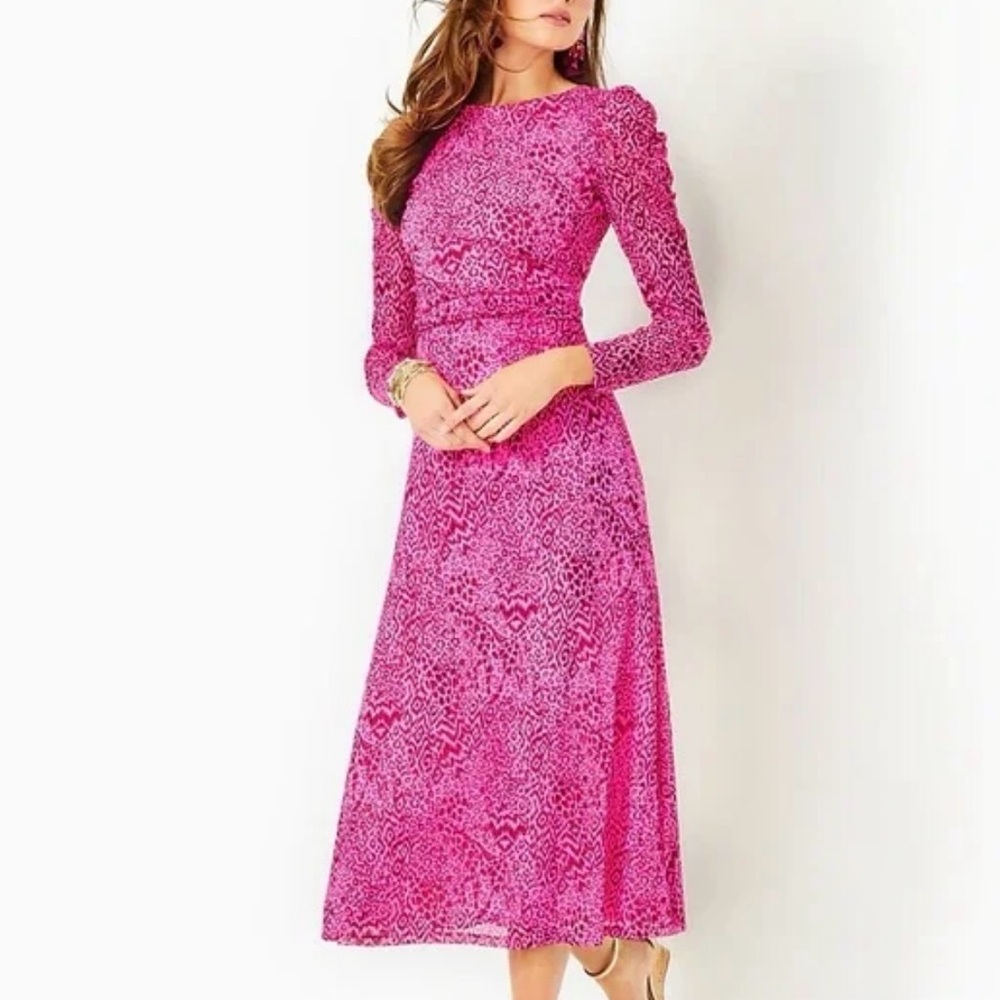 Lilly Pulitzer Preslie Dress Fuchsia Pink Long Sleeve